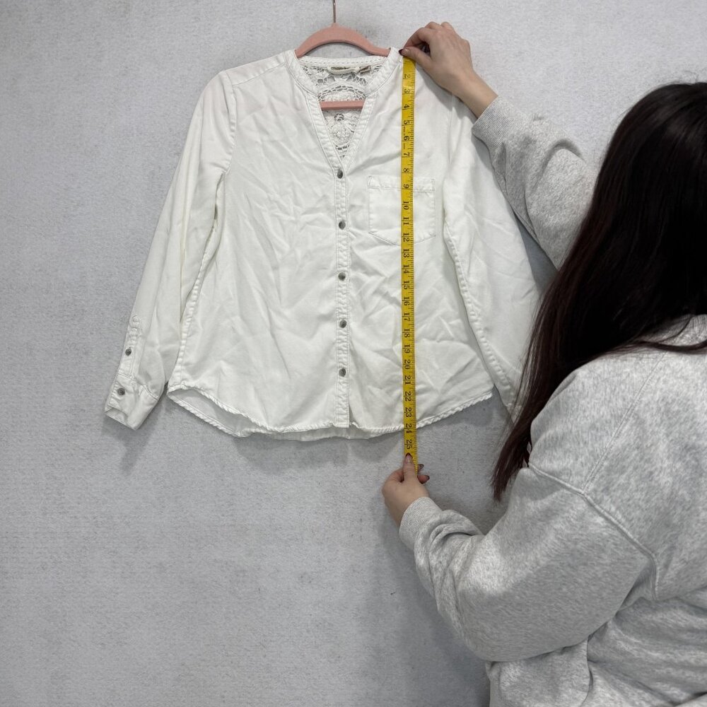 Holding Horses Blouse Womens Small White Button Up Crochet Lace Long Sleeve Top - Picture 4 of 9